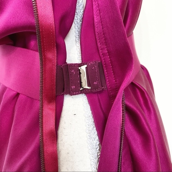 LANVIN 100% SILK FUCHSIA PINK ONE SLEEVE DRAPED BELTED COCKTAIL FORMAL DRESS - Picture 6 of 10